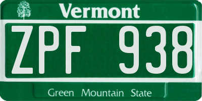 VT license plate ZPF938