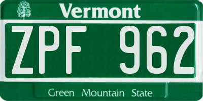 VT license plate ZPF962