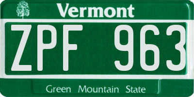 VT license plate ZPF963