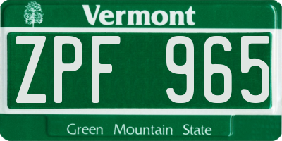 VT license plate ZPF965
