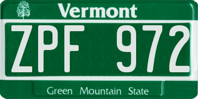 VT license plate ZPF972