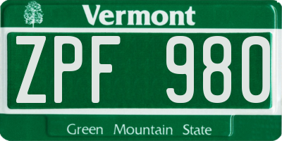 VT license plate ZPF980
