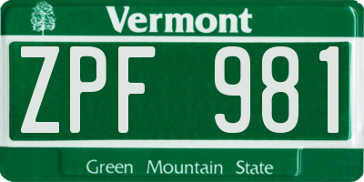 VT license plate ZPF981