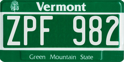 VT license plate ZPF982