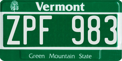 VT license plate ZPF983