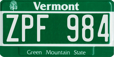 VT license plate ZPF984