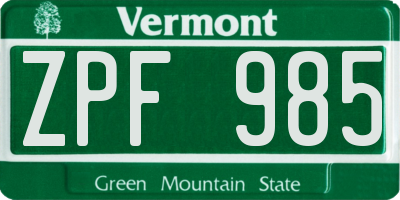 VT license plate ZPF985