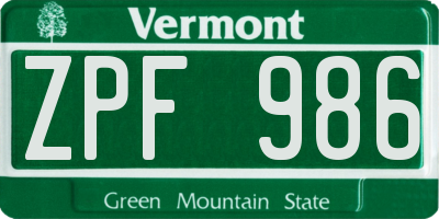 VT license plate ZPF986