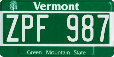 VT license plate ZPF987