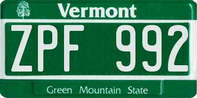 VT license plate ZPF992