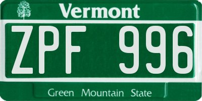 VT license plate ZPF996
