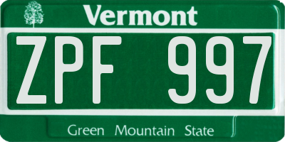 VT license plate ZPF997