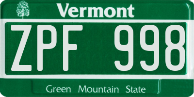VT license plate ZPF998