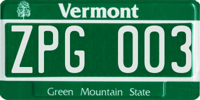 VT license plate ZPG003