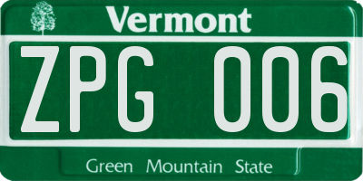 VT license plate ZPG006
