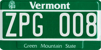 VT license plate ZPG008