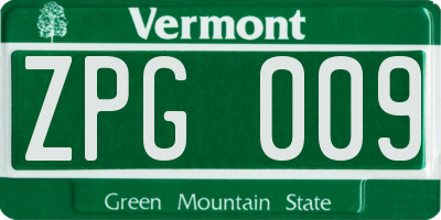 VT license plate ZPG009