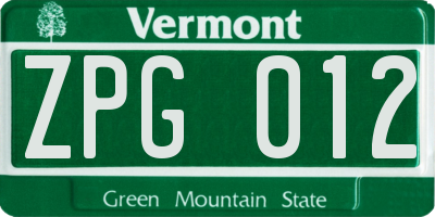 VT license plate ZPG012