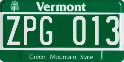 VT license plate ZPG013