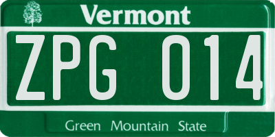 VT license plate ZPG014