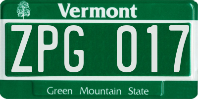 VT license plate ZPG017