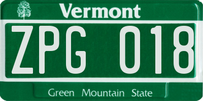 VT license plate ZPG018