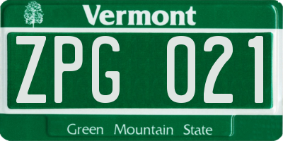 VT license plate ZPG021
