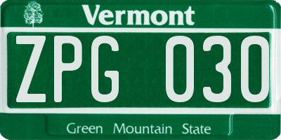 VT license plate ZPG030