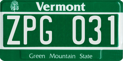 VT license plate ZPG031