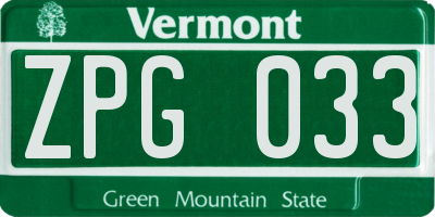 VT license plate ZPG033