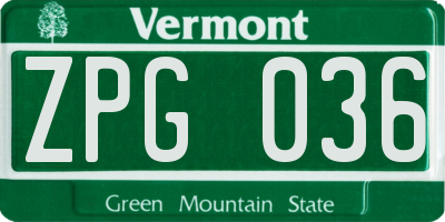 VT license plate ZPG036