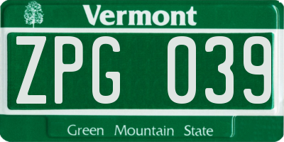 VT license plate ZPG039