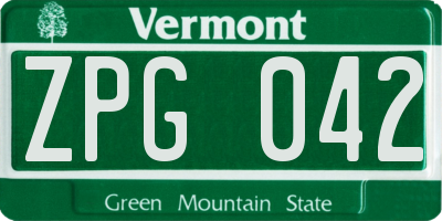 VT license plate ZPG042