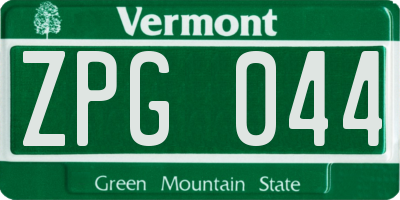 VT license plate ZPG044