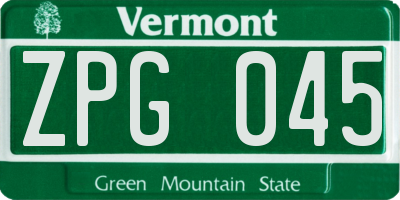 VT license plate ZPG045