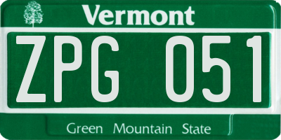 VT license plate ZPG051