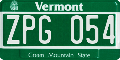 VT license plate ZPG054