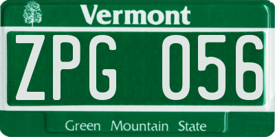 VT license plate ZPG056