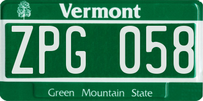 VT license plate ZPG058