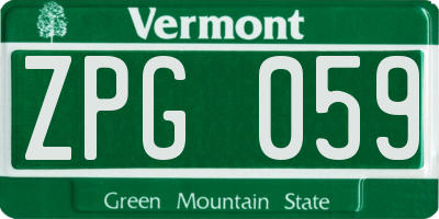 VT license plate ZPG059