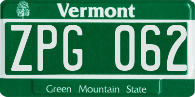 VT license plate ZPG062