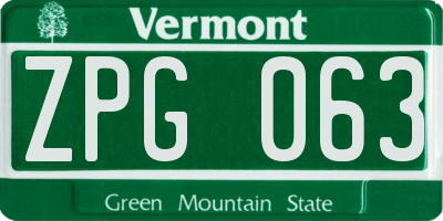 VT license plate ZPG063