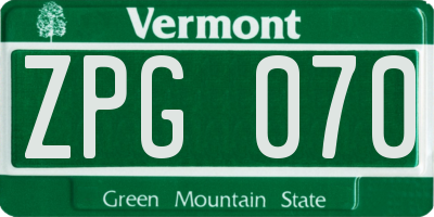 VT license plate ZPG070