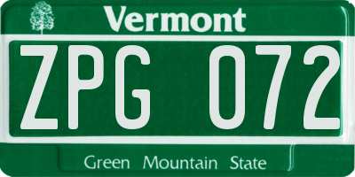 VT license plate ZPG072