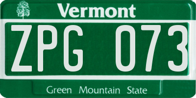 VT license plate ZPG073
