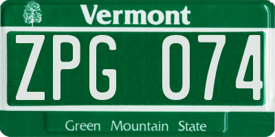VT license plate ZPG074