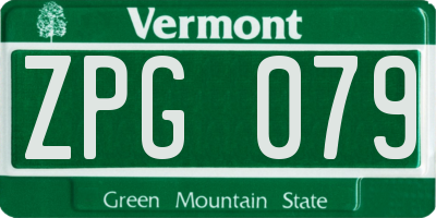 VT license plate ZPG079