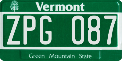 VT license plate ZPG087