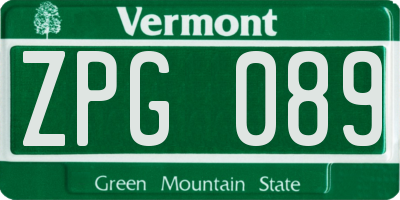 VT license plate ZPG089