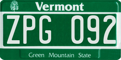 VT license plate ZPG092
